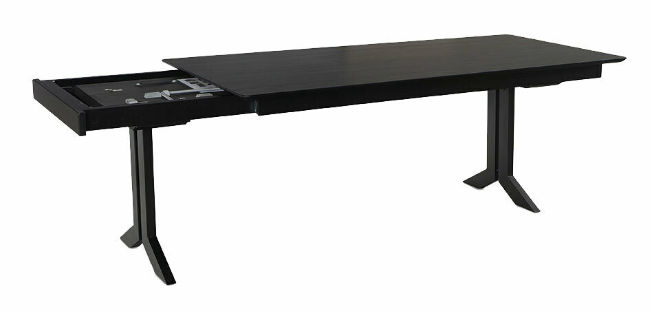 Moderner schwarzer Esstisch 220x100cm mit ausziehbarer Funktion, seitliche Perspektive