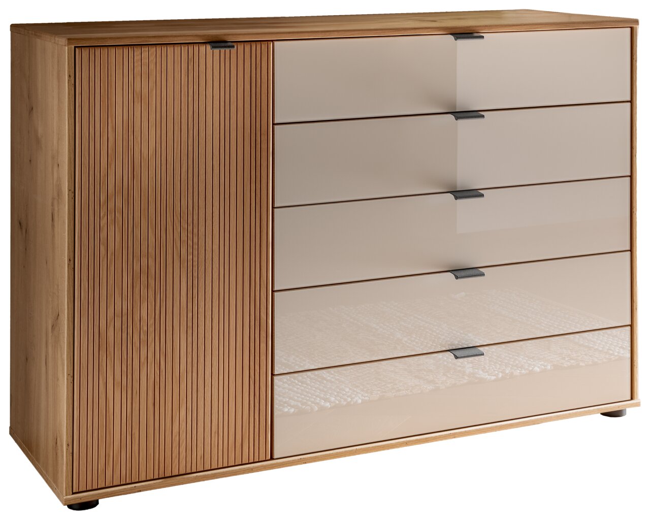 Venda Ladekast met kast NEW YORK Houten ladekast met één deur en vier lades, vooraanzicht