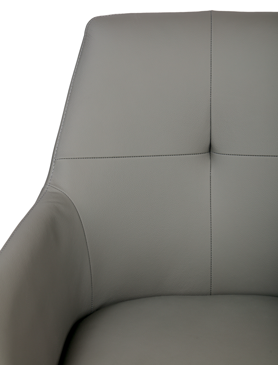 Novel Barhocker MEDUSA Nahaufnahme eines grauen Barhockers mit gepolsterter Rückenlehne und feinen Nähten, Vorderansicht.