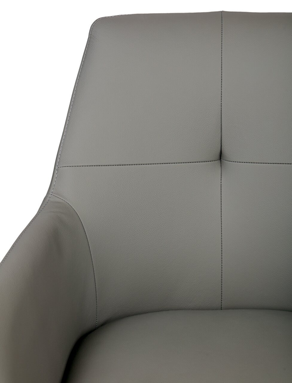 Novel Barhocker MEDUSA Nahaufnahme eines grauen Barhockers mit gepolsterter Rückenlehne und feinen Nähten, Vorderansicht.
