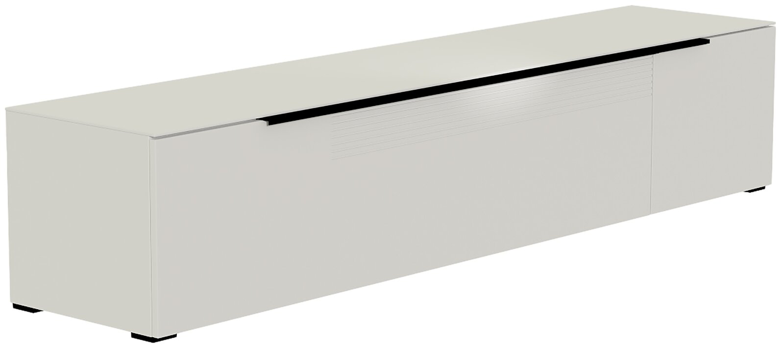 Moderano XL TV-Lowboard BORMIO Weißes XL TV-Lowboard aus seitlicher Perspektive mit glatter Oberfläche und minimalistischem Design.