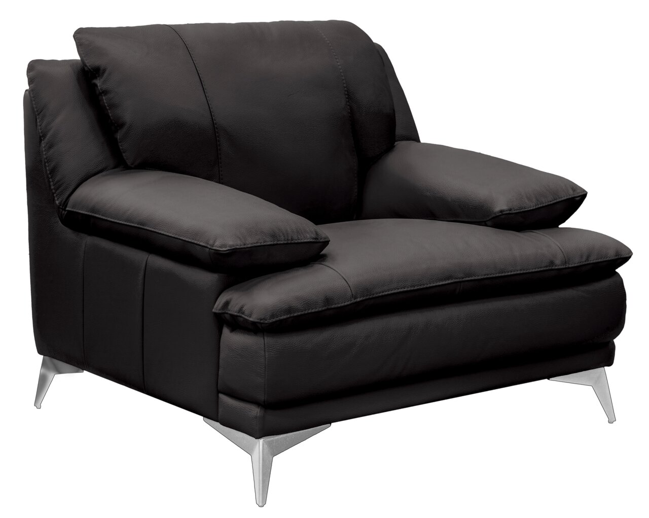 Moderne zwarte leren fauteuil met metalen poten, zijaanzicht