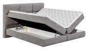 Grijs boxspringbed met opklapbaar matras en opbergruimte, zijaanzicht