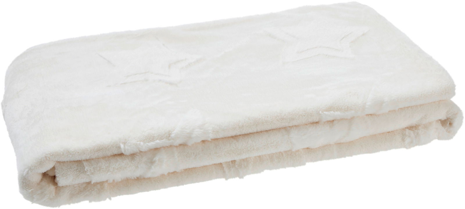 Weiche, cremefarbene Wohndecke mit Sternenmuster, seitlich gefaltet.