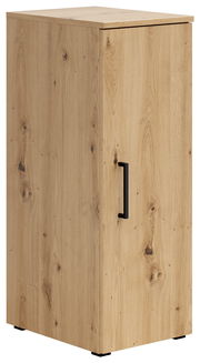 Mehrzweckschrank aus Holz mit natürlicher Maserung, seitliche Perspektive