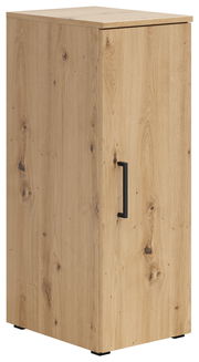 Mehrzweckschrank aus Holz mit natürlicher Maserung, seitliche Perspektive