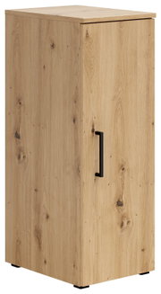 Mehrzweckschrank aus Holz mit natürlicher Maserung, seitliche Perspektive