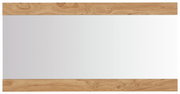 Rechteckiger Spiegel mit Holzrahmen an der oberen und unteren Kante, frontale Ansicht