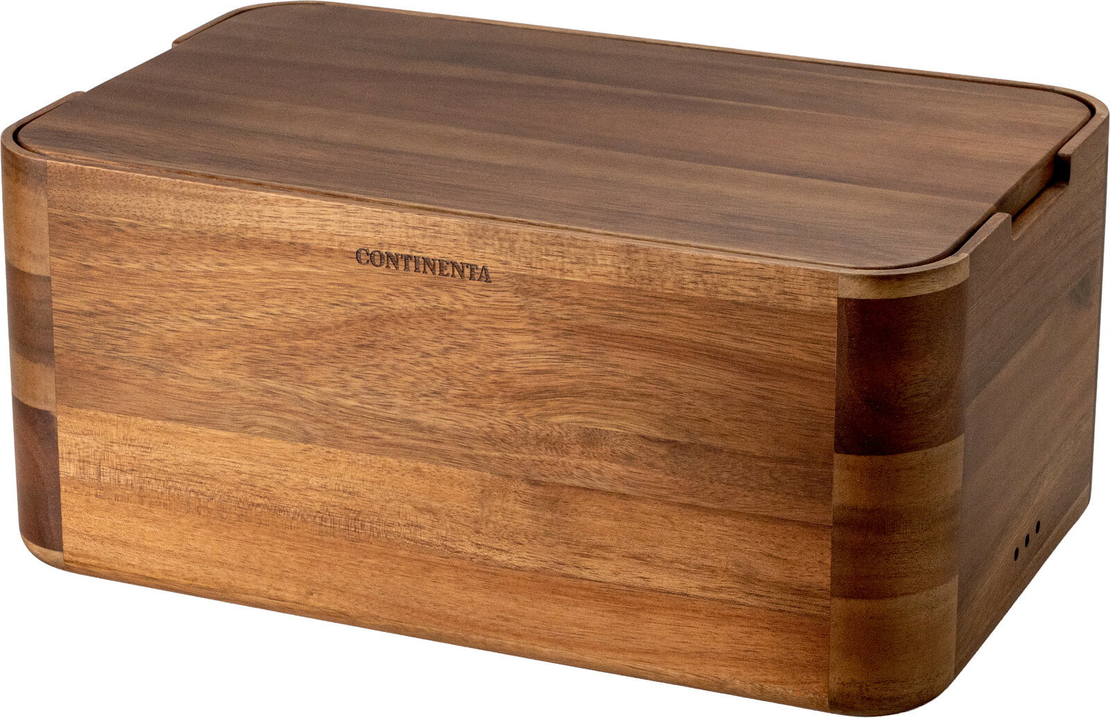 Continenta Brotkasten Holz-Brotkasten mit Deckel und eingelassenen Griffmulden, Marke Continenta, in brauner Holzoptik, schräg von vorne rechts fotografiert