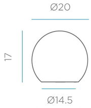 Technische Maßzeichnung eines runden Profils mit abgeflachter Unterseite, Vorderansicht; Durchmesser oben Ø20, unten Ø14,5, Höhe 17.