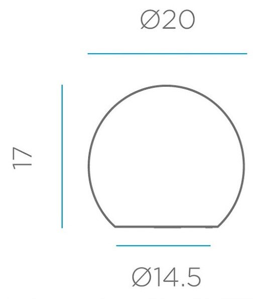 Technische maattekening van een rond profiel met afgevlakte onderkant, vooraanzicht; diameter boven Ø20, onder Ø14,5, hoogte 17.