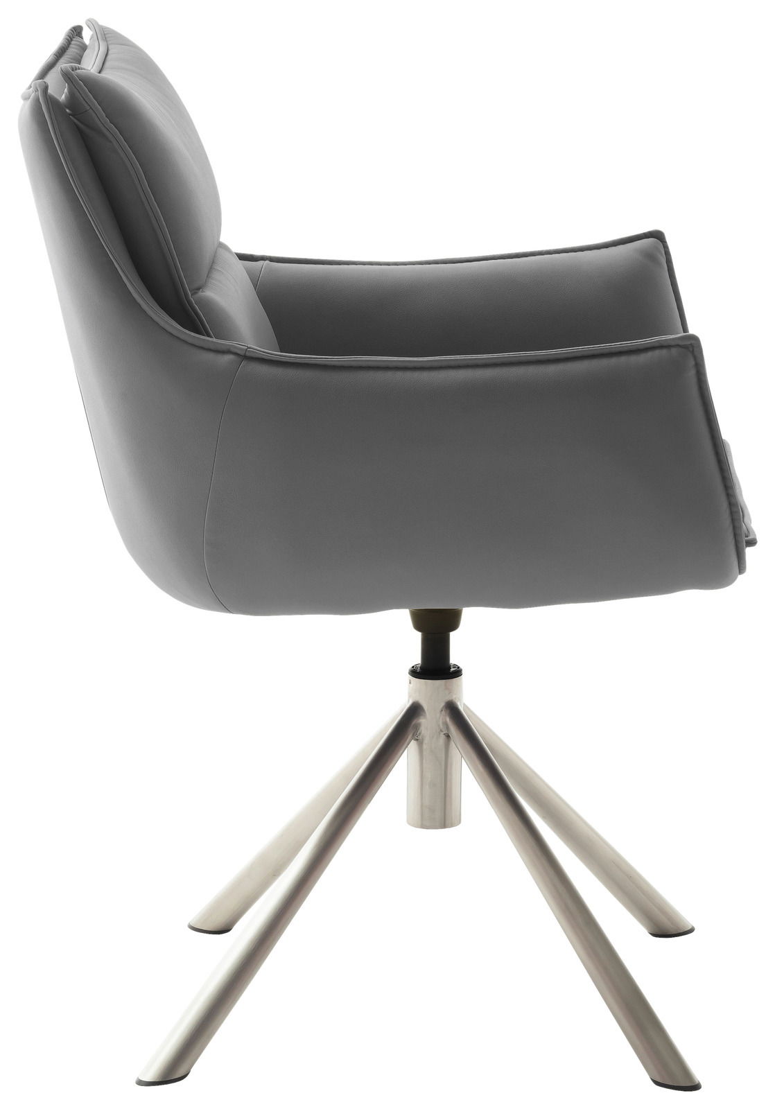 Moderner grauer Sessel mit Metallbeinen, Seitenansicht