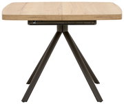 Moderner Esstisch 90x90cm mit Holzplatte und Metallbeinen, seitliche Perspektive