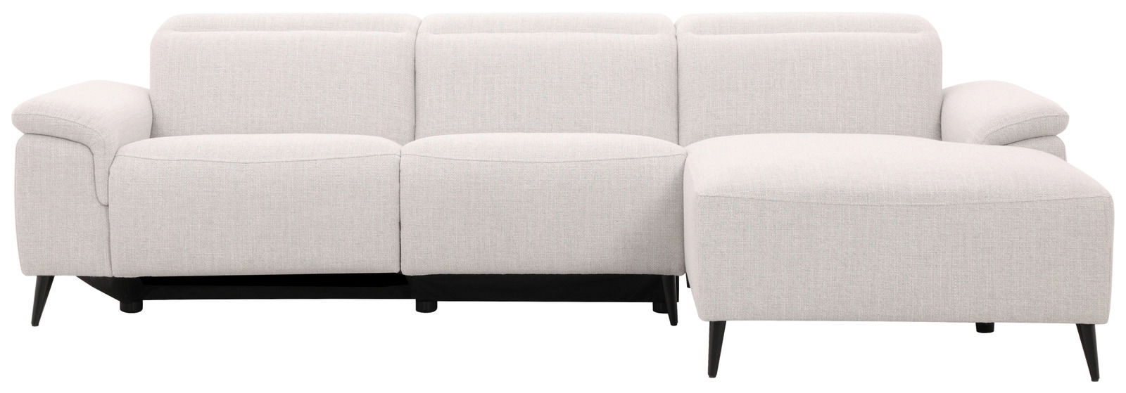 Helle Longchairkombination mit drei Sitzen und einer Chaiselongue, frontal betrachtet.