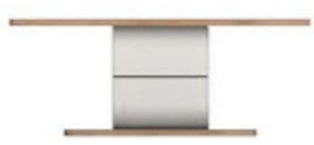 Moderner Couchtisch aus der Vogelperspektive mit Holz- und Metallelementen