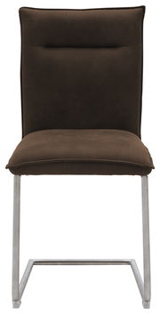 Freischwinger-Stuhl in braunem Stoffbezug, Vorderansicht