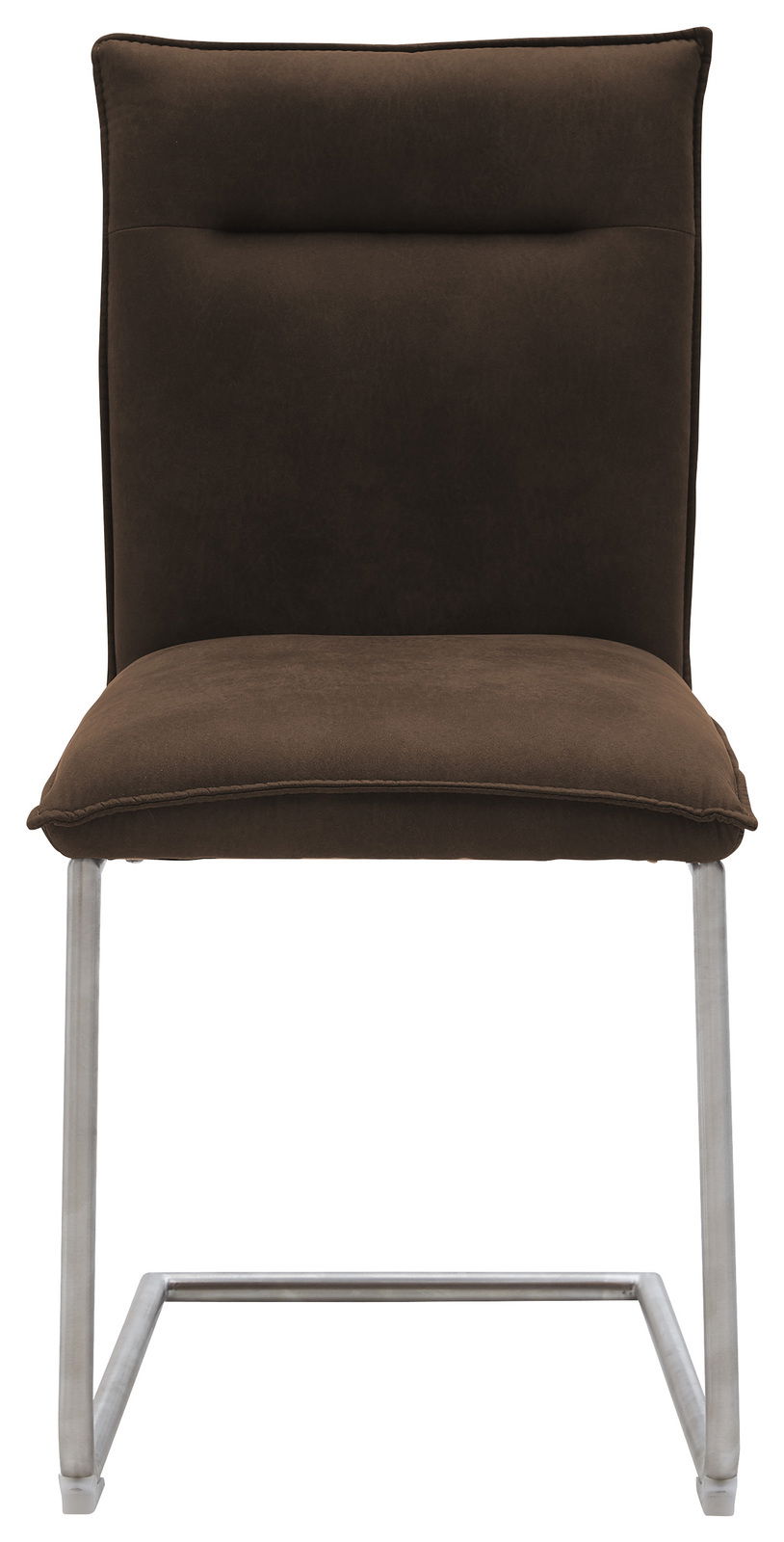 Freischwinger-Stuhl in braunem Stoffbezug, Vorderansicht