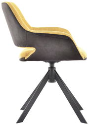 Moderner Sessel mit gelber Polsterung und schwarzem Gestell, Seitenansicht