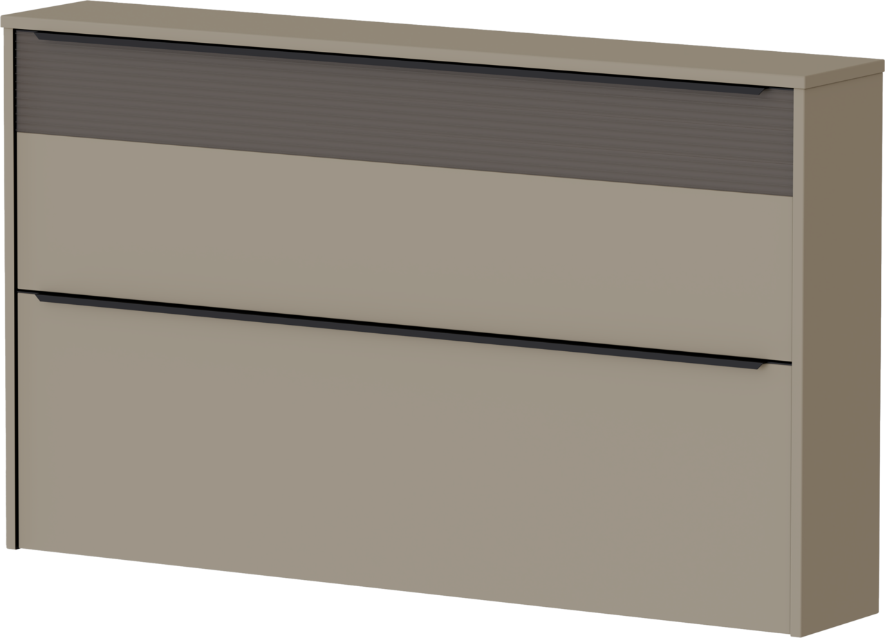 Moderner Hängeschuhschrank in Beige mit zwei Klappen, seitliche Perspektive