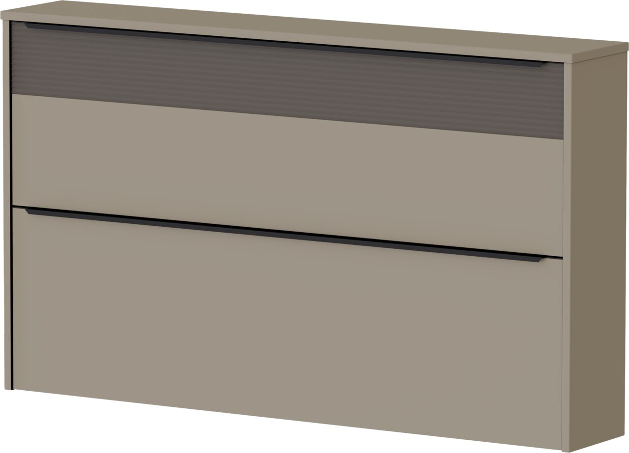 Moderne hangende schoenenkast in beige met twee kleppen, zijaanzicht