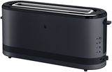 Langschlitztoaster in tiefschwarz, seitliche Perspektive mit Bedienelementen sichtbar