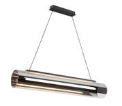 Moderne LED-Hängeleuchte in zylindrischer Form aus Metall, seitliche Perspektive