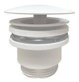 Weißer Permanentablauf aus Kunststoff, seitliche Perspektive