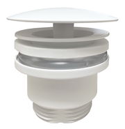 Weißer Permanentablauf aus Kunststoff, seitliche Perspektive