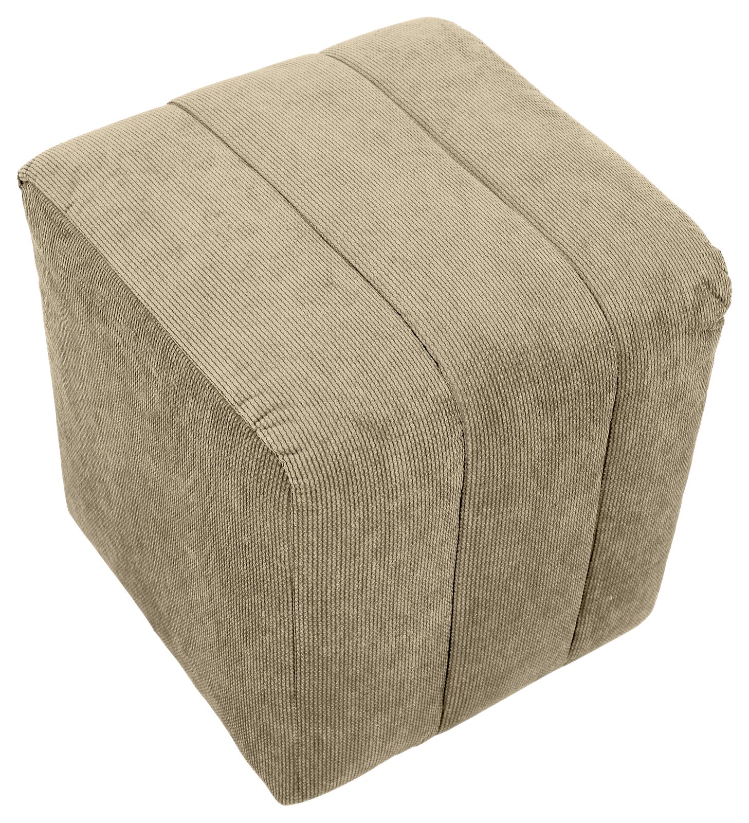 Hocker aus Stoff in Beige, perspektivisch von oben fotografiert
