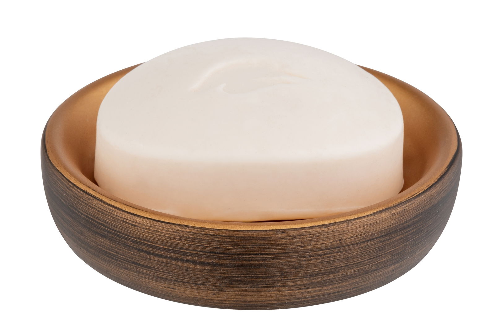 Seifenablage Palena in Bronze mit runder Form, seitliche Perspektive