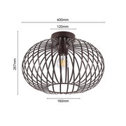 Moderne Deckenleuchte mit braunem Drahtkäfig-Design, seitliche Perspektive