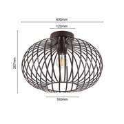 Moderne Deckenleuchte mit braunem Drahtkäfig-Design, seitliche Perspektive