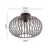 Moderne plafondlamp met een bruin draadkooiontwerp, zijaanzicht