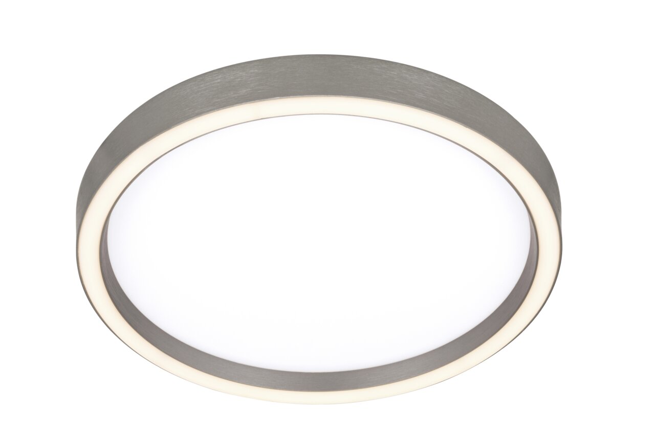 Runde LED-Deckenleuchte in moderner Optik, seitliche Perspektive