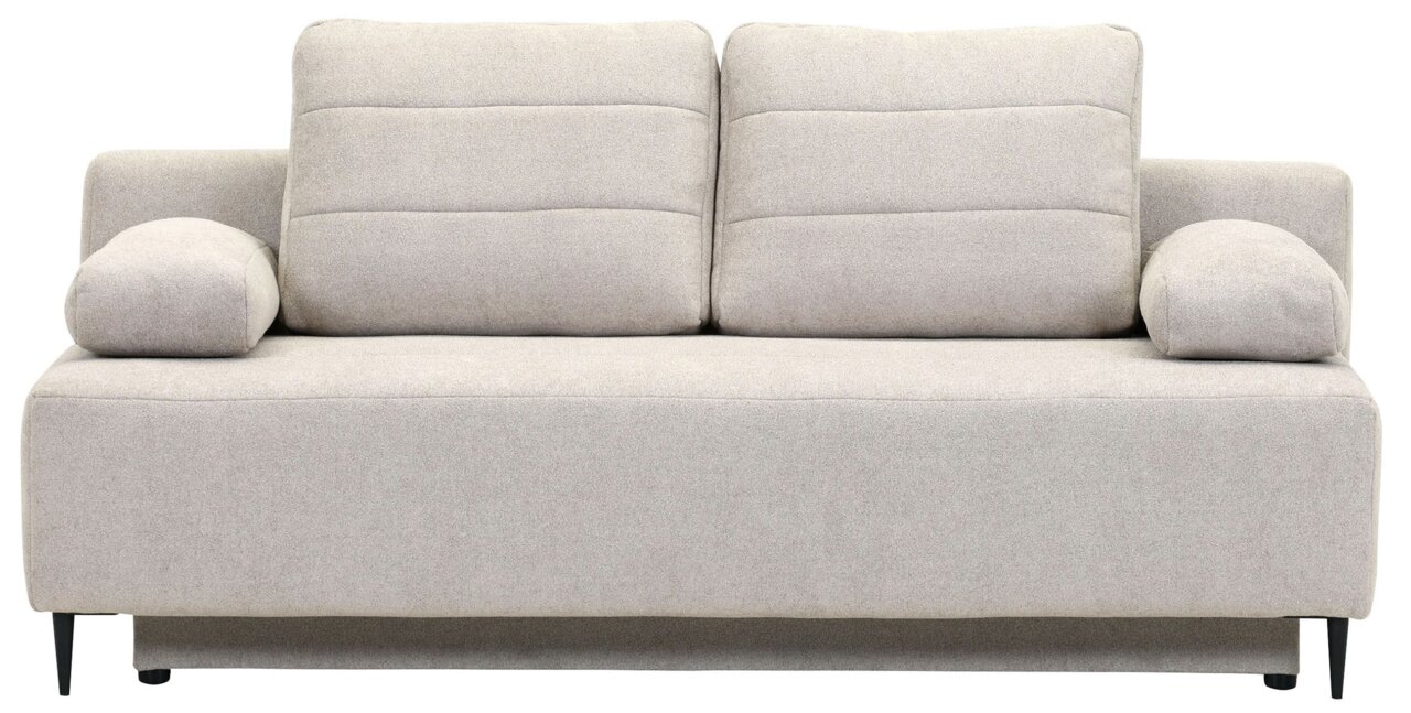 Beiges Funktionssofa mit zwei Rückenkissen und Armlehnen, Vorderansicht