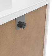 Rückansicht einer Nachtkommode mit einem schwarzen Drehknopf zur Höhenverstellung.