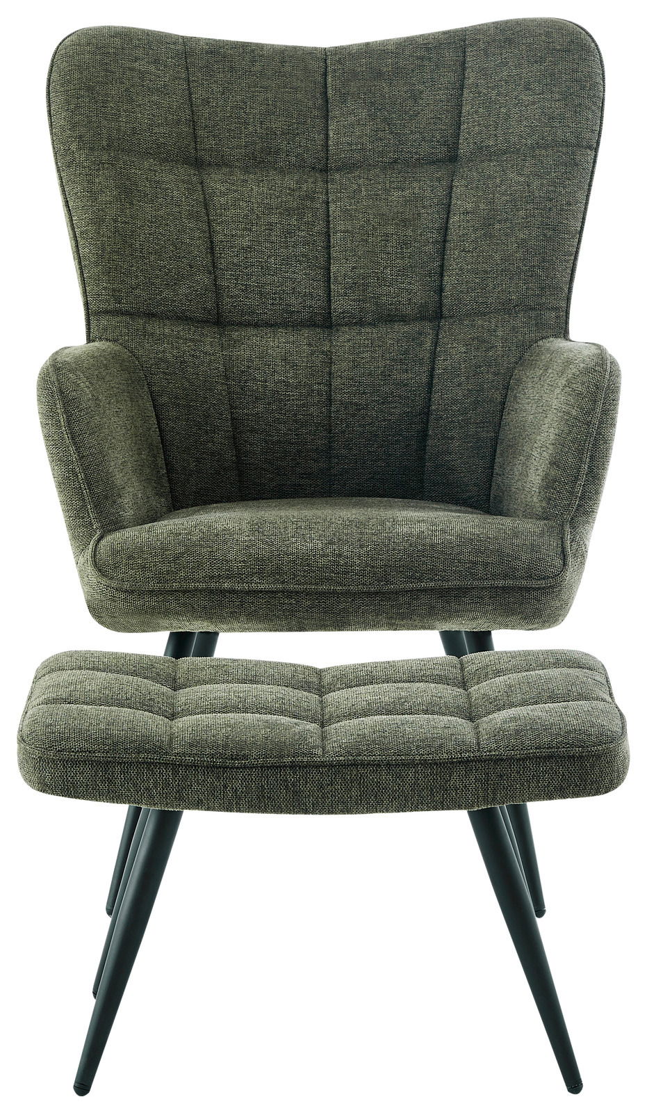 Grüner Sessel mit Hocker, Vorderansicht