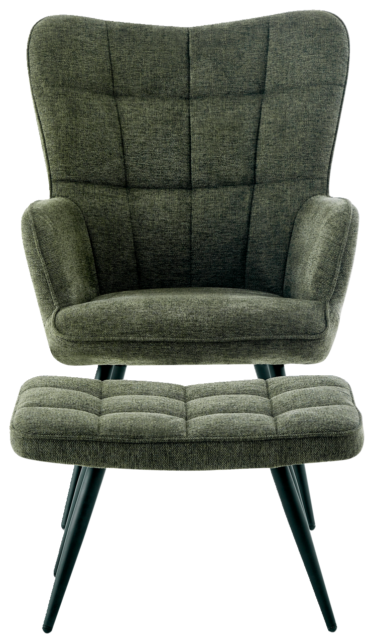 Grüner Sessel mit Hocker, Vorderansicht