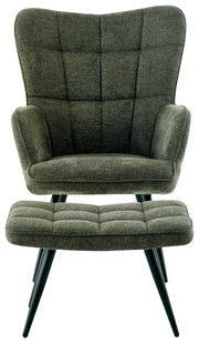 Grüner Sessel mit Hocker, Vorderansicht