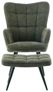 Grüner Sessel mit Hocker, Vorderansicht