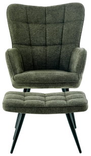 Groene fauteuil met bijzetkruk, vooraanzicht