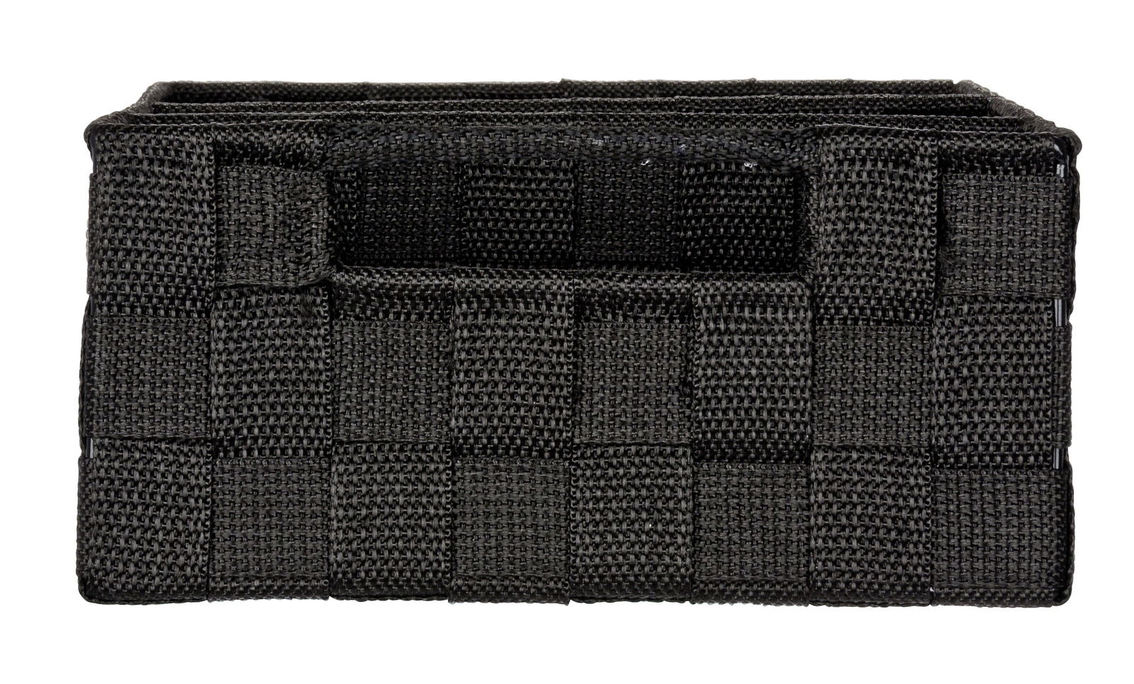 Schwarzer Badorganizer Adria mit Griff, aus geflochtenem Material, Vorderansicht