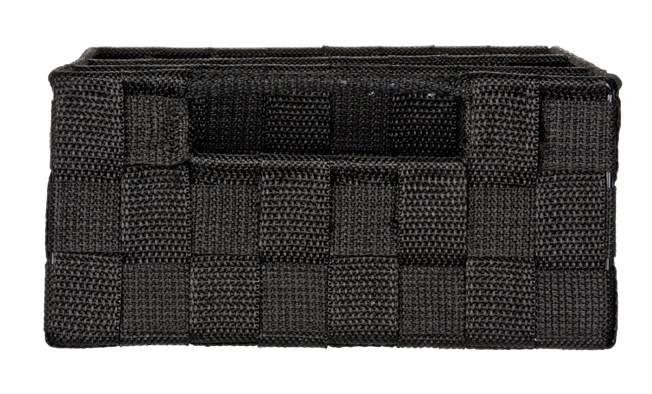 Schwarzer Badorganizer Adria mit Griff, aus geflochtenem Material, Vorderansicht