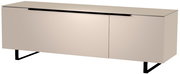Modernes TV-Lowboard in Beige mit schwarzem Metallgestell, seitliche Perspektive