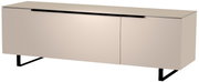 Modernes TV-Lowboard in Beige mit schwarzem Metallgestell, seitliche Perspektive