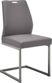 Grauer Schwingstuhl mit Metallgestell, seitliche Perspektive