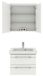 Badezimmermöbel-Set mit offenem Spiegelschrank und Waschbeckenunterschrank, Frontalansicht