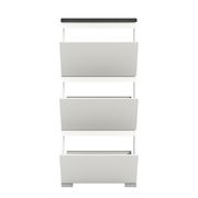 Moderner weißer Schuhschrank mit drei Klappfächern, Frontalansicht