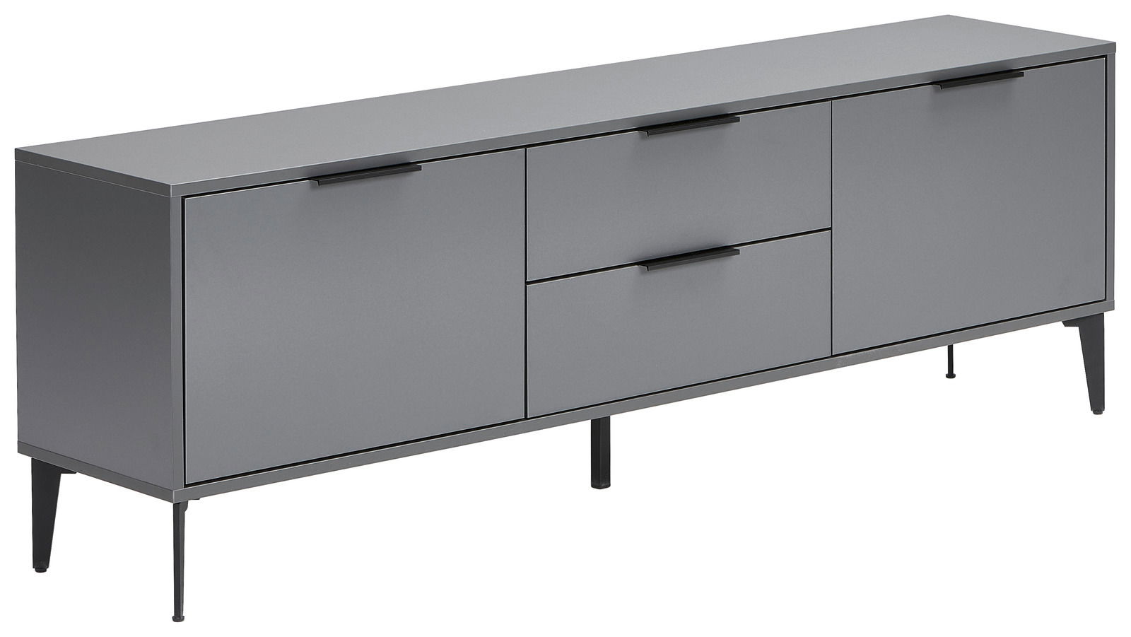 Hom´in TV-Lowboard JOLLY Graues TV-Lowboard mit drei Schubladen und zwei Türen, seitliche Perspektive