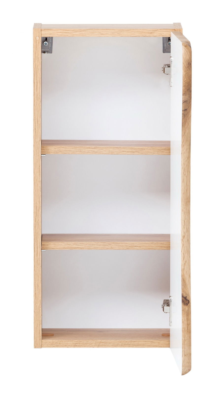 Hängeschrank aus Holz mit geöffneter Tür, Frontansicht